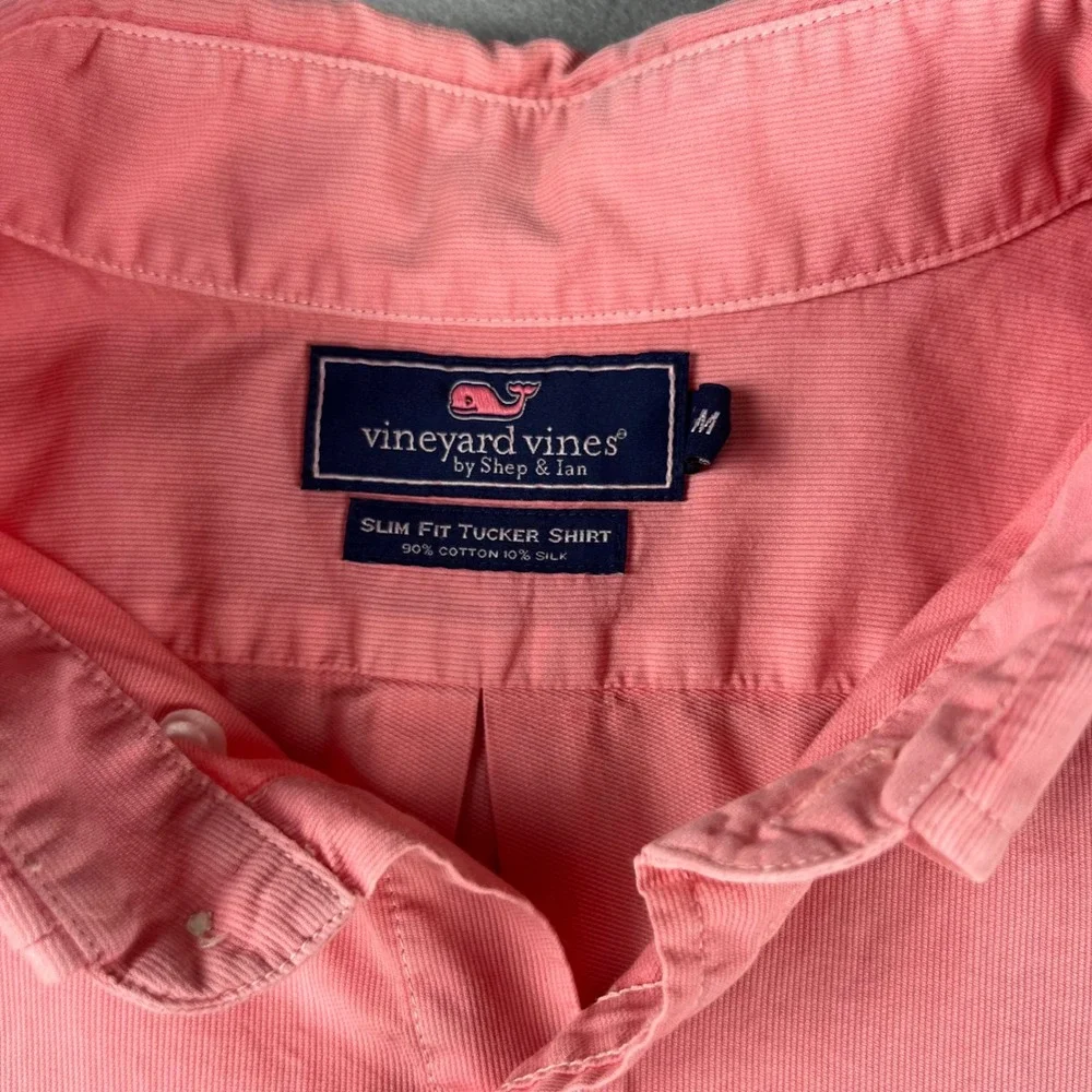 Vineyard Vines Mens Slim Fit Tucker Shirt Salmon Pink Cotton Silk Corduroy Med - Picture 5 of 8
